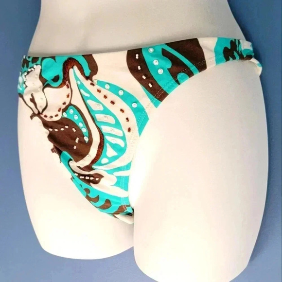 Letarte Multi Color Aqua Brown Beaded Swim Bikini Bottom Size L - Picture 3 of 5